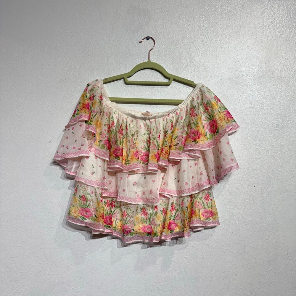 LoveColette Pink Floral Off Shoulder Blouse Sz S